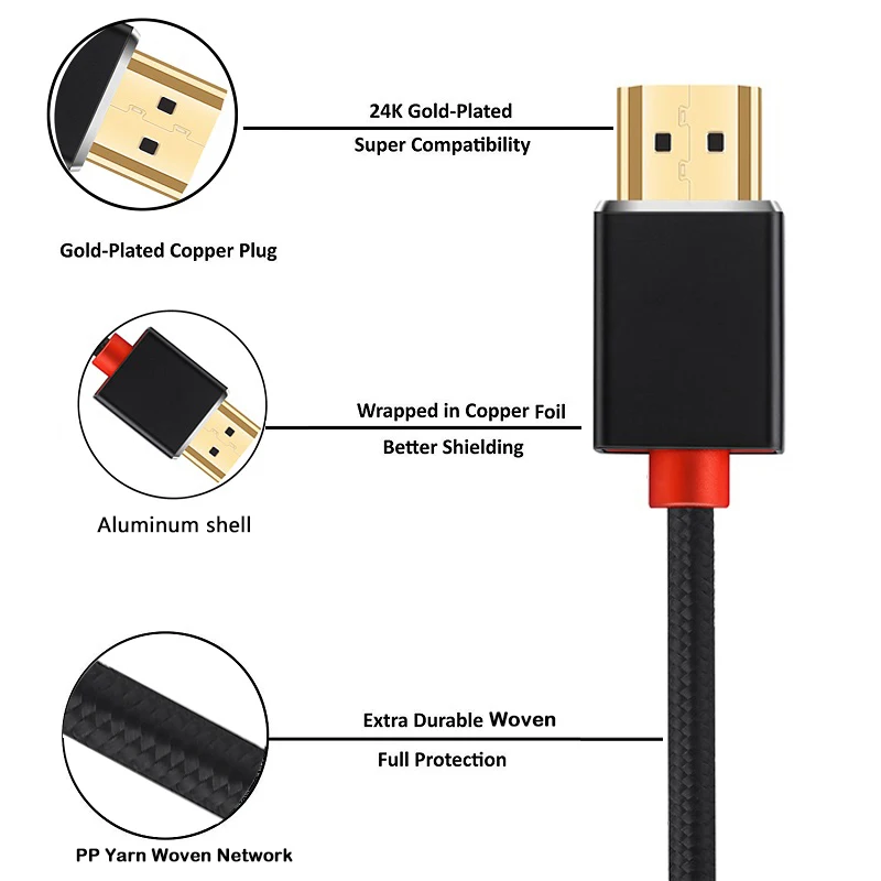 Lungfish 4K HDMI CABLE High Speed HDMI  3D 1080P  Cable for PS3 Projector 1m 2m 3m 24K Gold-Plated  hdmi cables 3840*2160 @ 60Hz