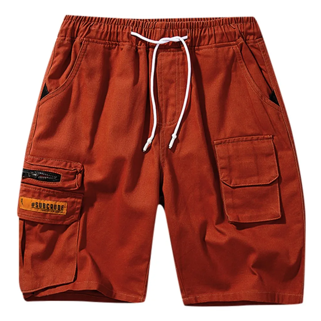 Летние однотонные повседневные шорты мужские шорты Карго с карманами короткие брюки повседневные однотонные Классический прямой крой брюки джинсы