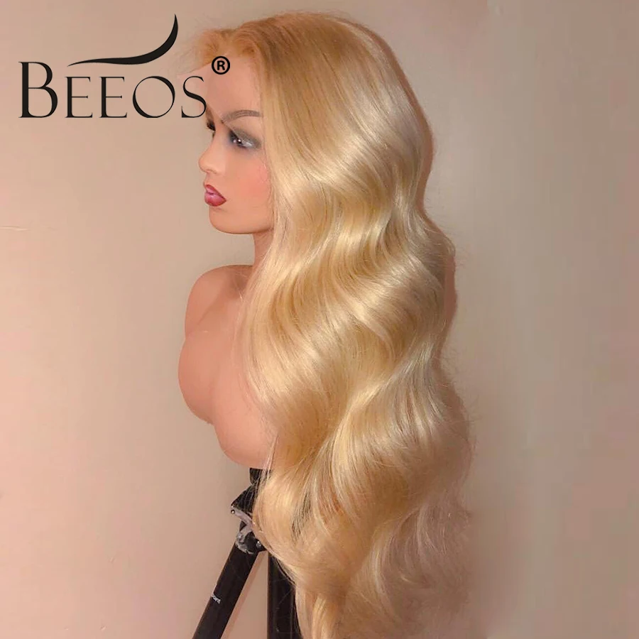 Beeos Glueless#613 блонд кружева спереди человеческие волосы парики бразильские объемные волнистые кружева спереди al парик предварительно сорванные Реми кружевные парики