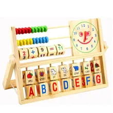Children Multifunctional Smiley Clock Calculation Frame Wooden Toy Puzzle Early Infant Animal Cognition Letters