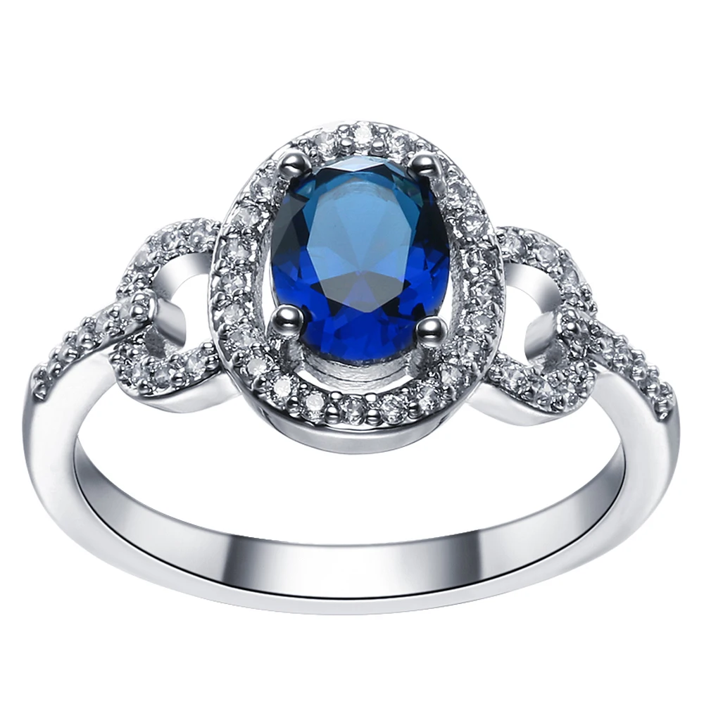 Blue Crystal Fashion Silver Plated CZ zircon Jewelry For Wedding Rings Women Elegant Flower Charming Jewellery Women Bijoux