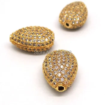 

15x10mm Micro Pave Zircon CZ European Charms Gold Plated Teardrop Spacer Beads DIY Findings Bracelet Making