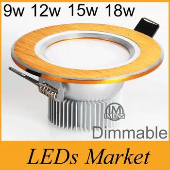 

New Arrvial 9W/12W/15W/18W gold Shell led dimmable Ceiling light Recessed Spot light AC 90V-260V Warm White 3000K + Drivers