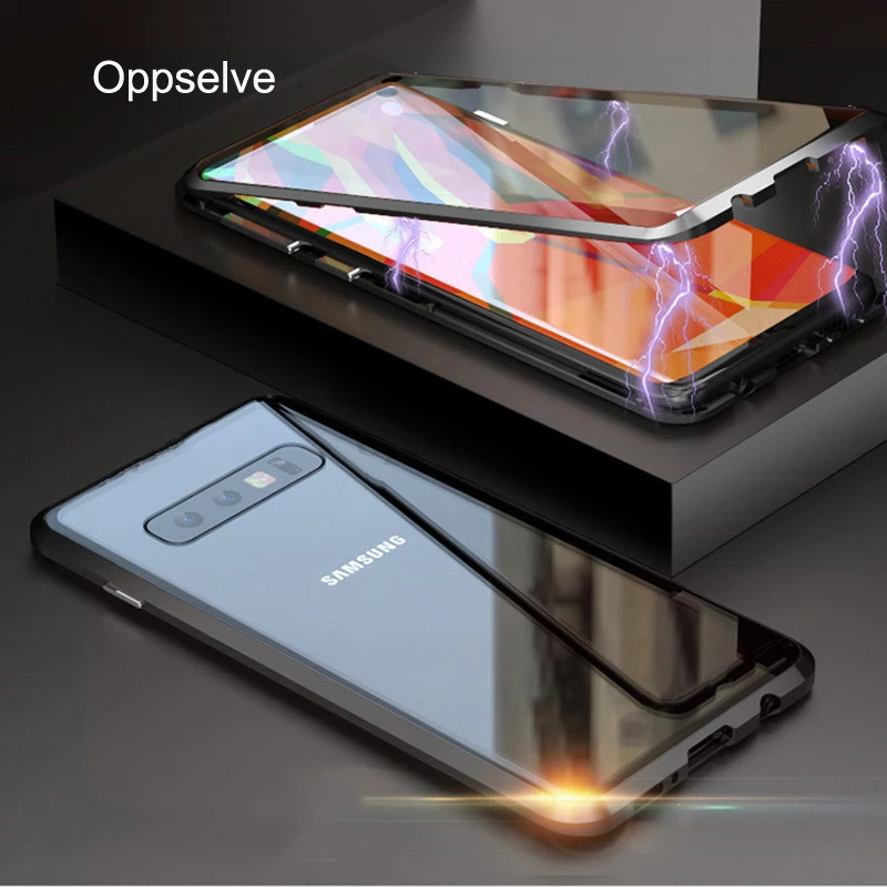 

Oppselve 360 Double Sided Magnetic Adsorption Case For Samsung S10 S9 S8 Plus + Tempered Glass Magnet Cover For Samsung Note 9 8