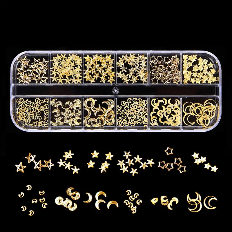 

3D Nail Art Tips Star Moon Studs Gem Glitter Rhinestone DIY Decoration