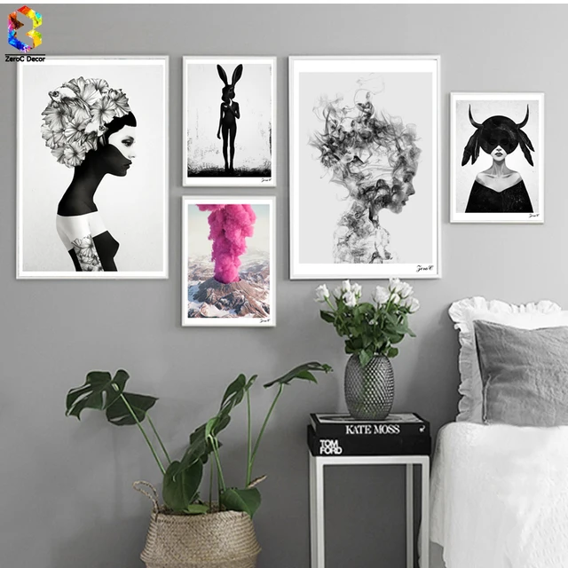 Nordic cuadros posters and prints black white wall art canvas painting girl picture for living room Nordic cuadros posters and prints black white wall art canvas painting girl picture for living room