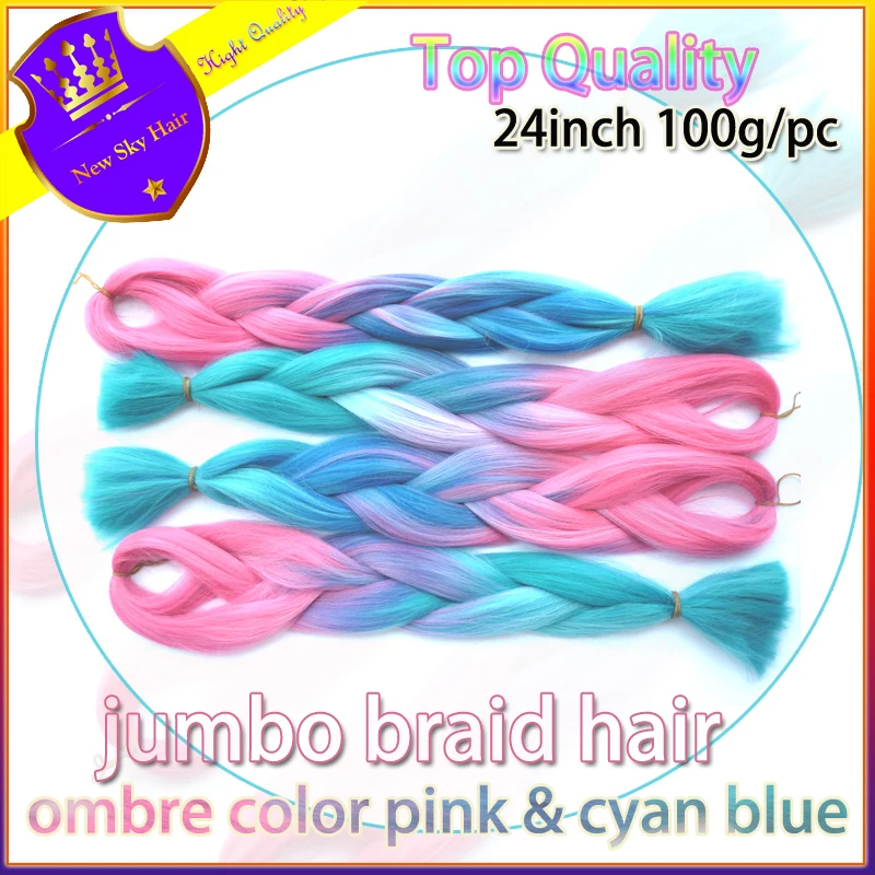 Ombre Kanekalon Braiding Hair Pink Cyan Blue Xpression Braiding