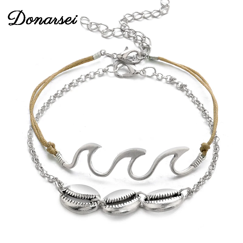 

Donarsei Boho Double Layers Wave Shell Anklets For Women Silver Color Adjustable Conch Foot Chain Ankle Bracelet On The Leg