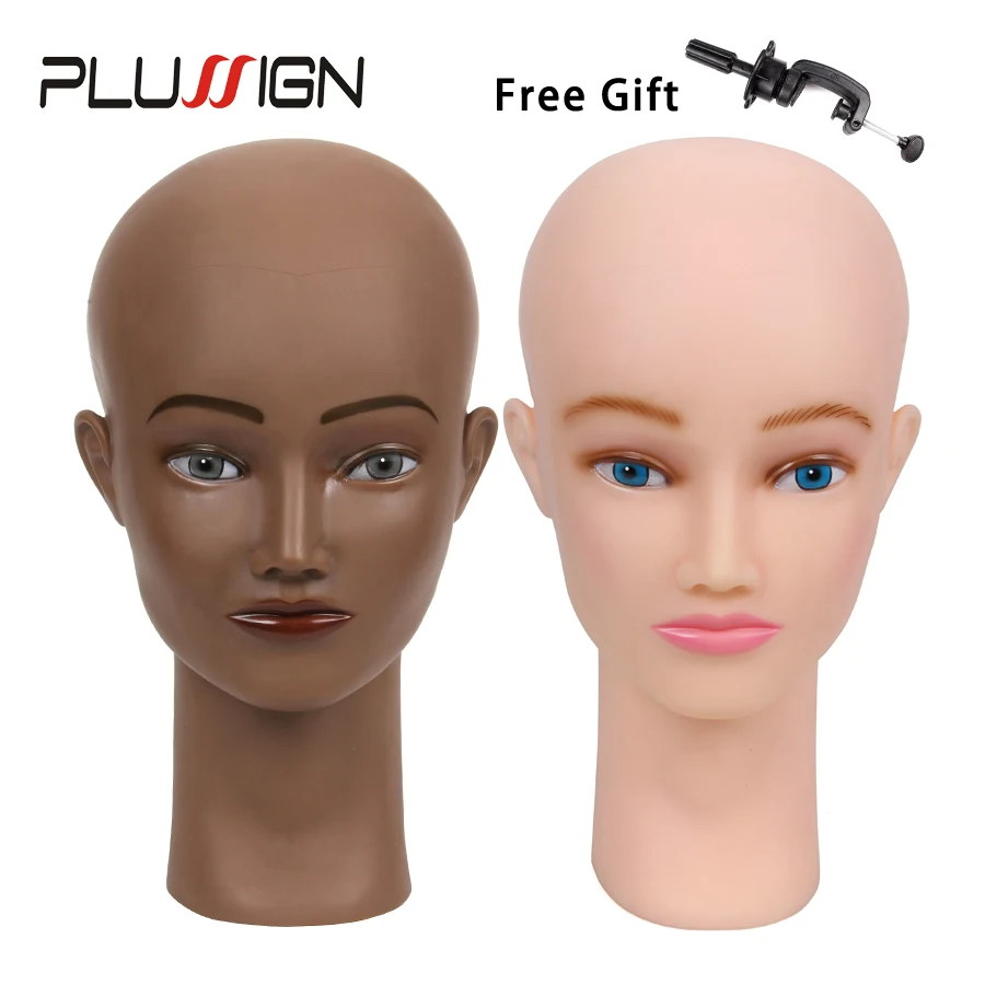 Bald Mannequin Head For Making Wigs With Stand 21 Inch Rubber Training Mannequin Head No Hair