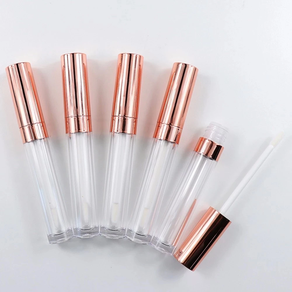 

wholesale Rose Gold 6.5ml Empty Lip gloss bottle Round Lip Gloss Tube Container Clear Lip Gloss Tube Cosmetic Lipgloss Packaging