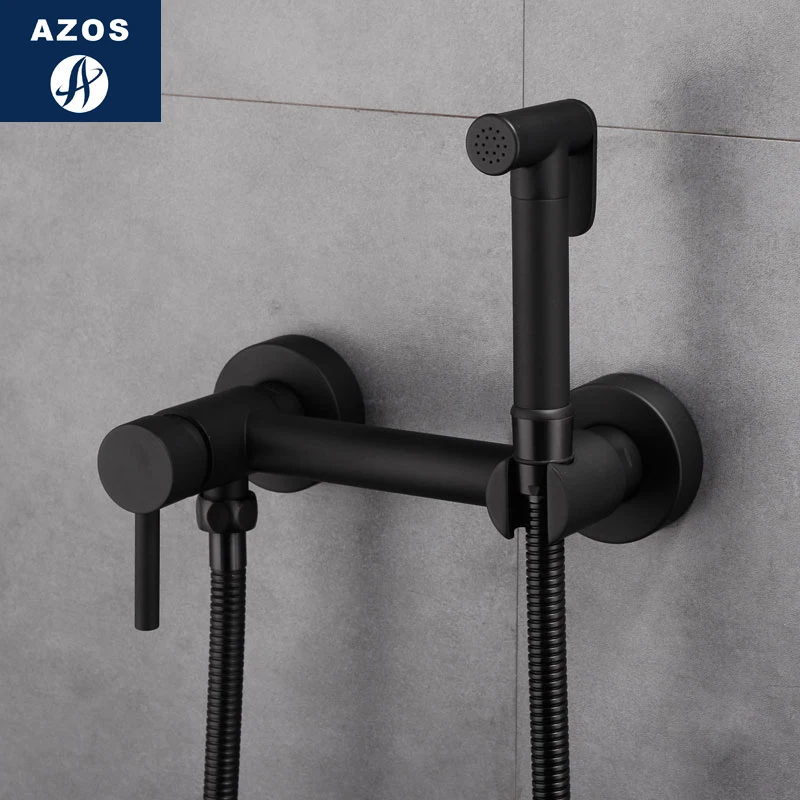 Azos Bidet Faucet Pressurized Sprinkler Head Brass Black Cold and Hot Switch Single Function Washing Machine Pet Bath Toilet Rou |
