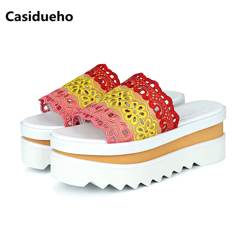 

Casidueho Platform Shoes Woman Mixed Color Gladiator Sandals Women Slides Open Toe Wedges Sandalias Mujer 2018 Summer Slippers