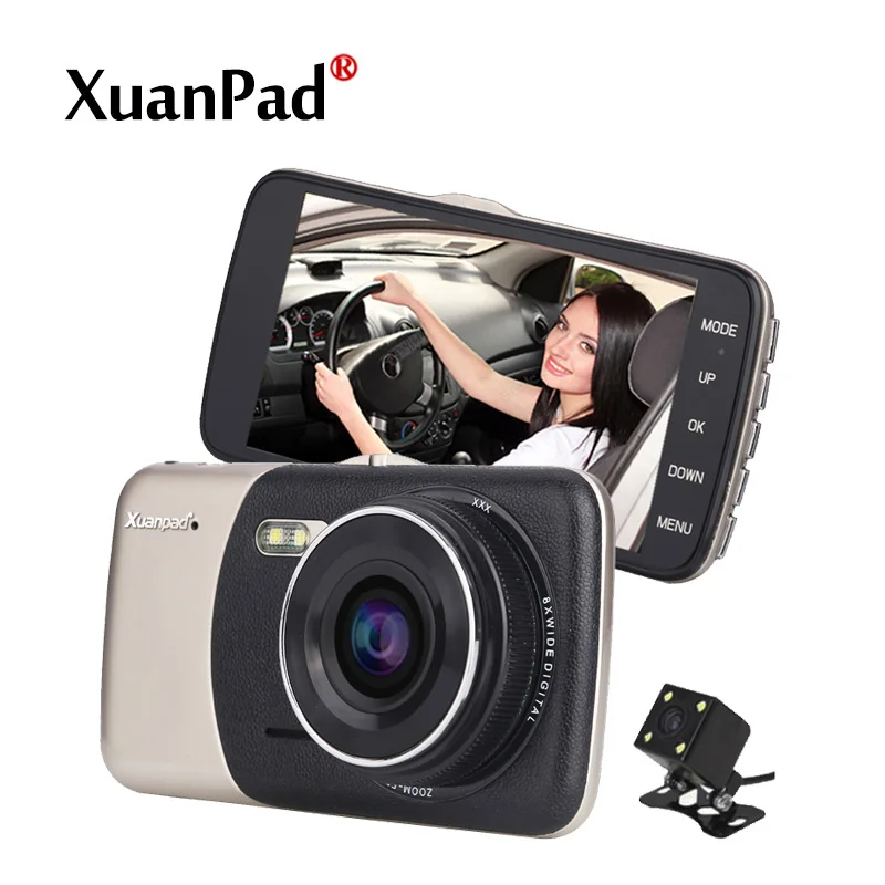 Xuanpad 4 дюймов тире Камера Двойной Объектив Автомобильные видеорегистраторы Cam 1080 P