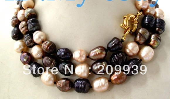 

FREE SHIPPING>>>@@ AS2974 Champagne Coffee Black Rice Freshwater Pearl Necklace 48