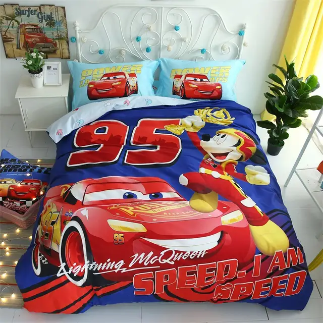 Us 60 19 30 Off Disney Brand Lightning Mcqueen Cars Bedding Set Twin Size Bed Quilt Covers For Kids Bedroom Decor Blue Cotton Full King Boy Red In