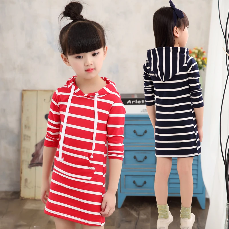 Little girls t shirt dresses with hoodies Vestidos female children