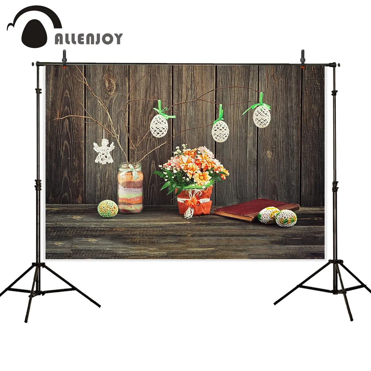 Allenjoy Пасхальный фон для фотосъемки коричневые деревянные красочные цветы ваза