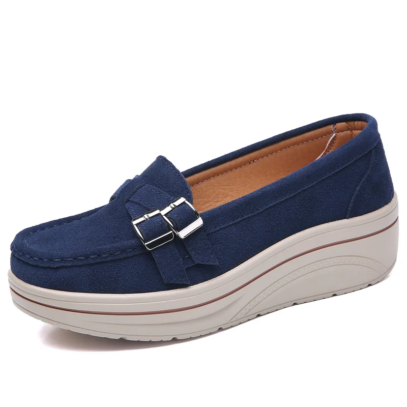 STQ/; Женская Осенняя обувь на плоской подошве; на платформе; кроссовки на плоской подошве кожаные замшевые женские туфли на каждый день; туфли на плоской подошве без шнуровки; задники, обувь на толстой резине; мокасины для 3039 - Цвет: 3039 Navy blue