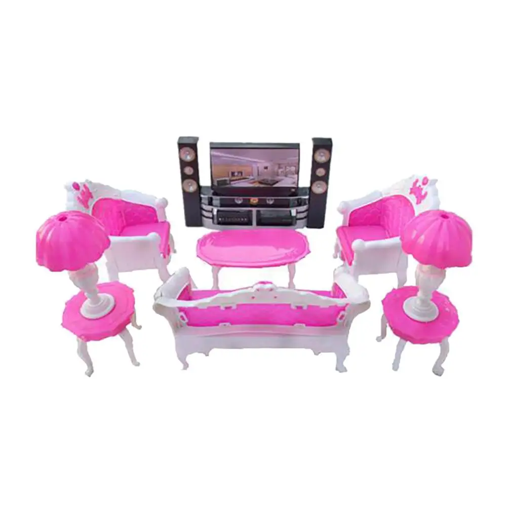 الأزياء DIY الاطفال فتاة اللعب منزل دمية أريكة كابل حامل تلفاز مصباح كرسي دمية لعبة هدية