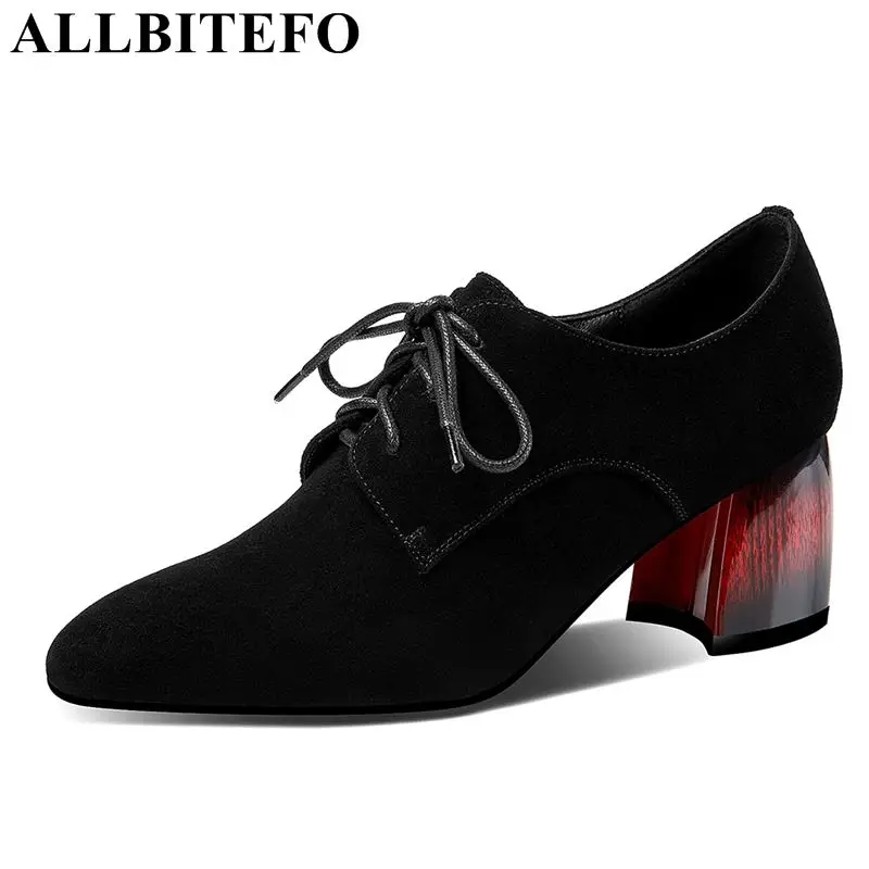 

ALLBITEFO EURO size 33-42 red heel shoes soft genuine leather women heels shoes woman fashion leisure girls high heel shoes