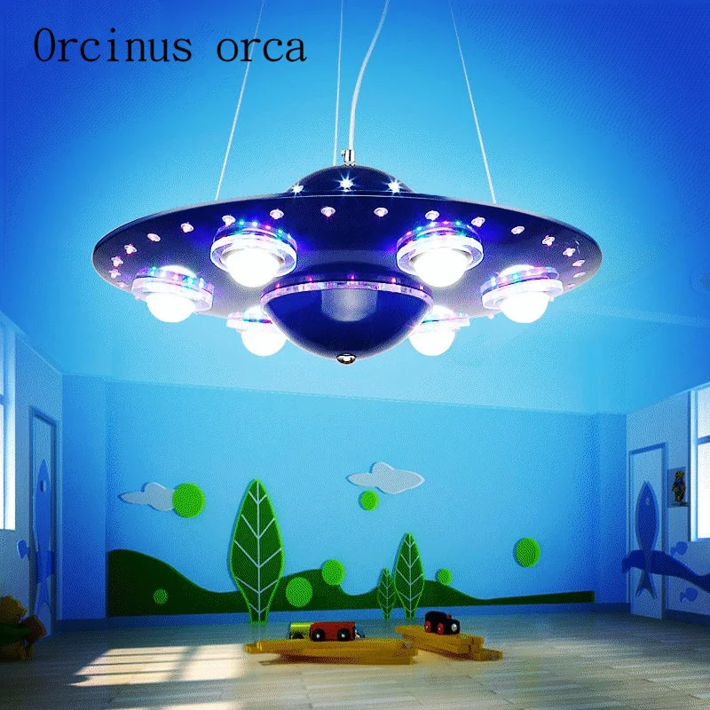 

remote controlled UFO chandelier children's room boy bedroom LED flying saucer lights creative cartoon spacecraft Chandelier