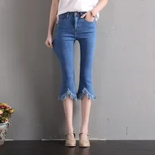 Клеш укороченный джинсовый женский укороченные широкие джинсы женские летние джинсовые шорты длиной до колена 3/4 Длина Новые Горячие Джинсовые брюки