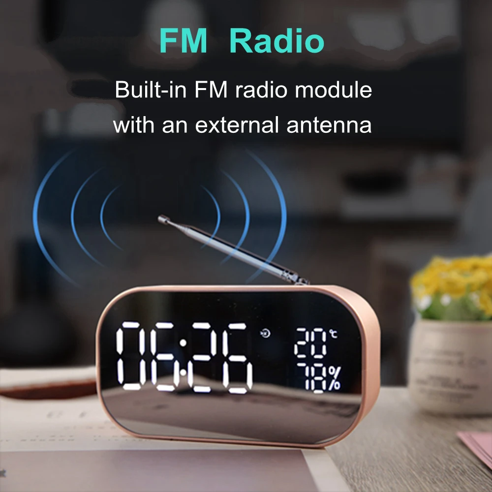 S2 Portable Bluetooth Speaker Support-Temperature LCD Display FM Radio Alarm Clock 7 8