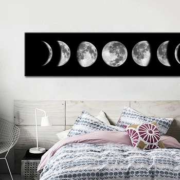 

Modern Minimalist Black White Lunar eclipse Canvas Painting Wall Art Pictures for Bedroom Room Home Decor No Frame