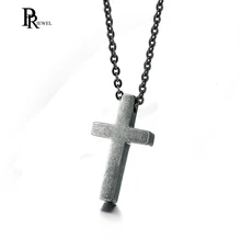 Мужская Ретро серая Нержавеющая сталь простой крест кулон ожерелье для христианского Иисуса лорда молитва цепь