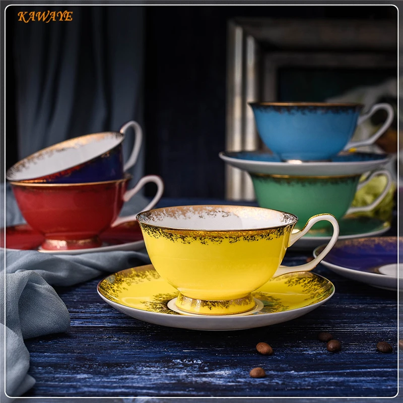 

1 set Brief Fresh Bone China Coffee Cup Ceramic Tea Cup Saucer Spoon Set 200ml Concise Advanced Porcelain Teacup 6ZDZ472