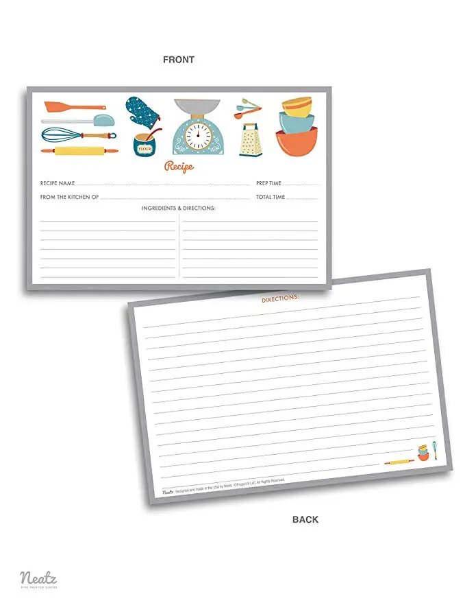  20sheet Kitchenware Recipe Cards Double Sided Cards 4x5.6 inches cardstock paper stationery for hom - 33000348557