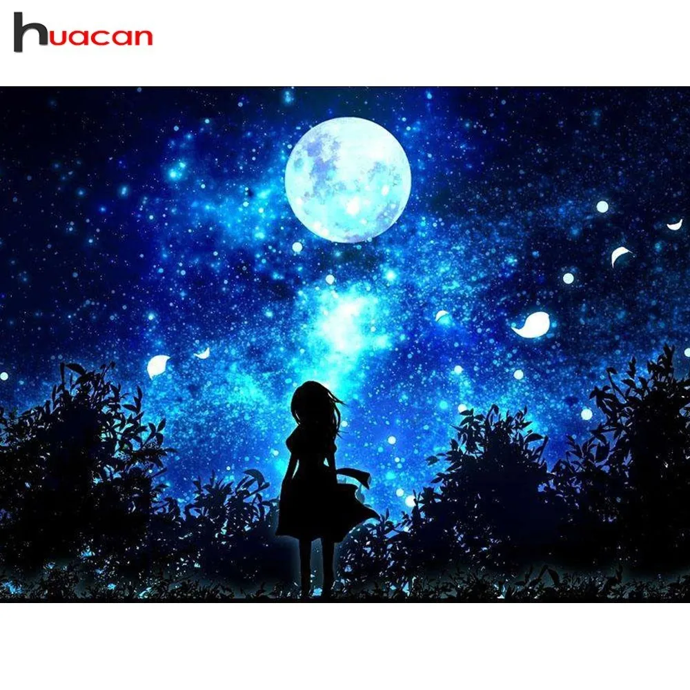 

HUACAN Diamond Mosaic Landscape Diamond Painting Cartoon Full Drill Square Diamond Embroidery Girl Picture Of Rhinestone