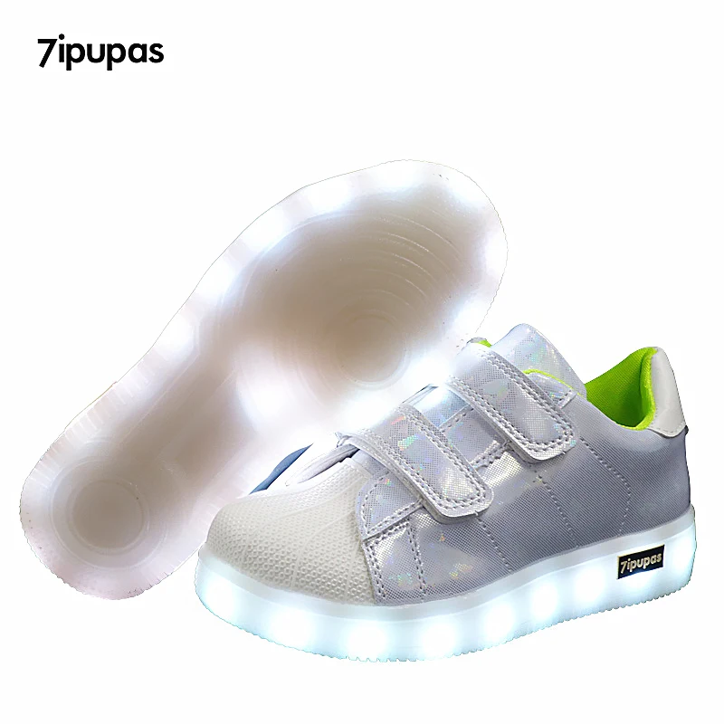 7ipupas Белые слипоны с USB зарядкой светящиеся кроссовки для девочек Детский