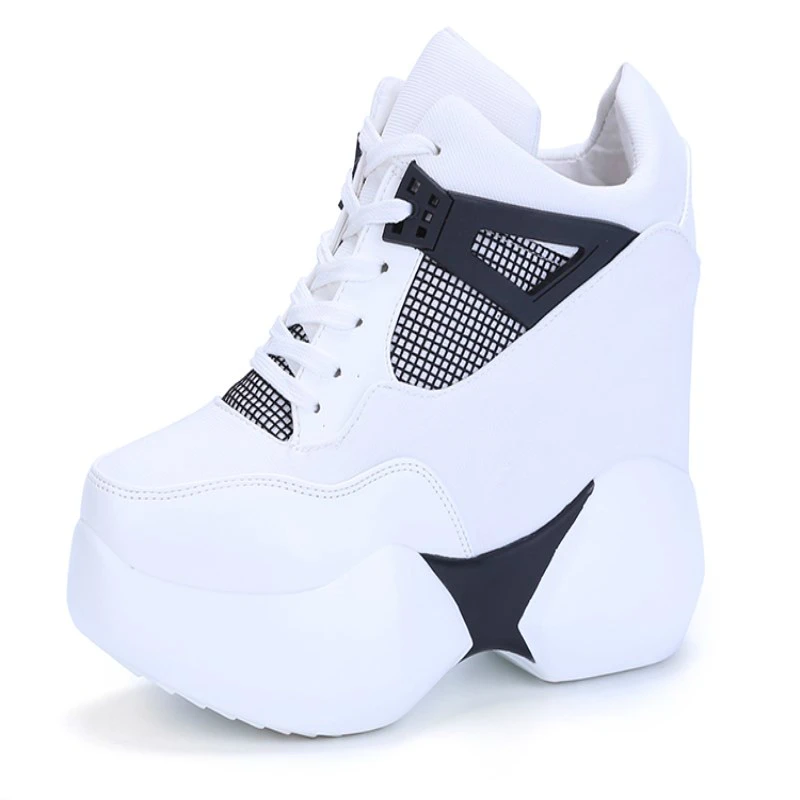 

Women's High Platform Shoes 2018 Breathable PU Shoes Women Height Increasi Shoes 12 CM Thick Sole Trainers Ladies pink