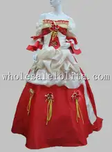 Luxury Red Baroque Big Trailing European Court Period Dress Halloween Costume