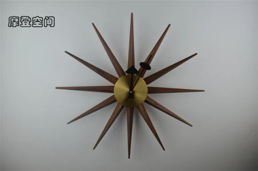 Дизайнерские часы Starburst настенные Clock-47CM/Slience латунь& SolidWalnut деревянные/