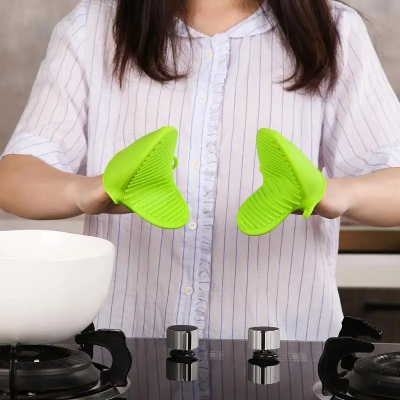 2 шт Силиконовые противоскользящие перчатки для духовки термостойкие кухонные перчатки для приготовления пищи рукавицы для микроволновой печи с зажимом для кухонной плиты