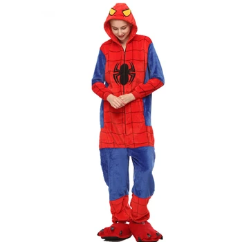 

2019 Marvel Spider Man Animal Pajamas Winter warm Sleepwear robe cartoon cosplay pijamas unisex adults flannel Onesies women set