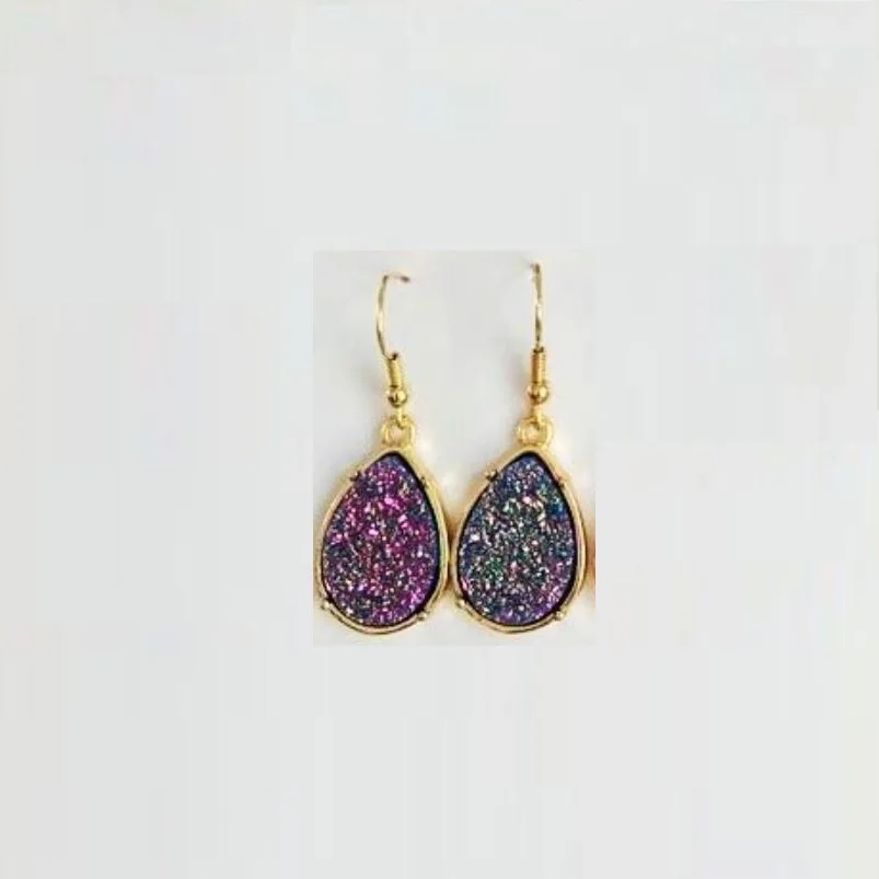 9 видов цветов Drusy Висячие Серьги капли воды имитация кристалла камни Друза