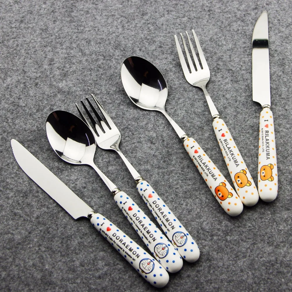 

3pcs Ceramic handle Stainless Steel Fork Knife Cutlery Kitchen Silverware Tableware for Breakfast Lunch Dinner filet tenderloin