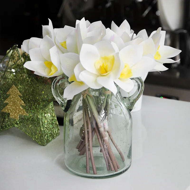 Высокое качество Латекс Настоящее прикосновение цветок цимбидиума букет 4 головки искусственное украшение цветок орхидеи для DIY невесты ручной цветы