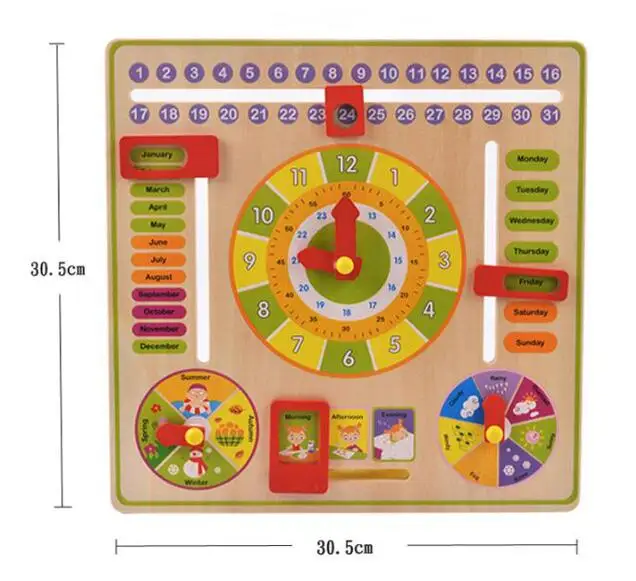 Малыш Дети учатся Часы настенные подвесные доски календарь время сезона погода месяц деревянные раннего образования игрушки для детей