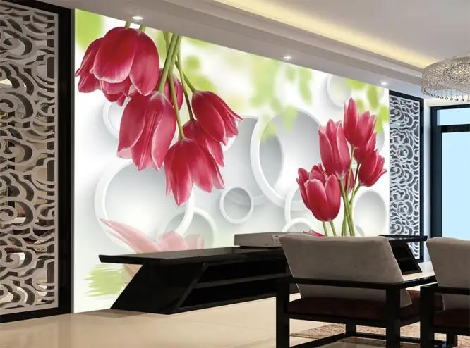 

3d wallpaper custom mural non-woven wall sticker 3d circle tulip TV setting wall reliefs painting photo 3d wall murals wallpaper