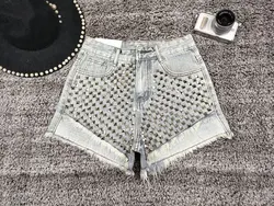 Summer Shorts Women Rivet Denim High Waist Slim Women Shorts Fashion Vintage Shorts With Pocket Sexy Short Feminino Streetwear Summer Shorts Women Rivet Denim High Waist Slim Women Shorts Fashion Vintage Shorts With Pocket Sexy Short Feminino Streetwear