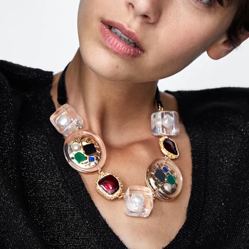 

MANILAI ZA Transparent Metal Strand Necklaces For Women Bohemian Multicolored Pendant Statement Necklaces Gifts Hot