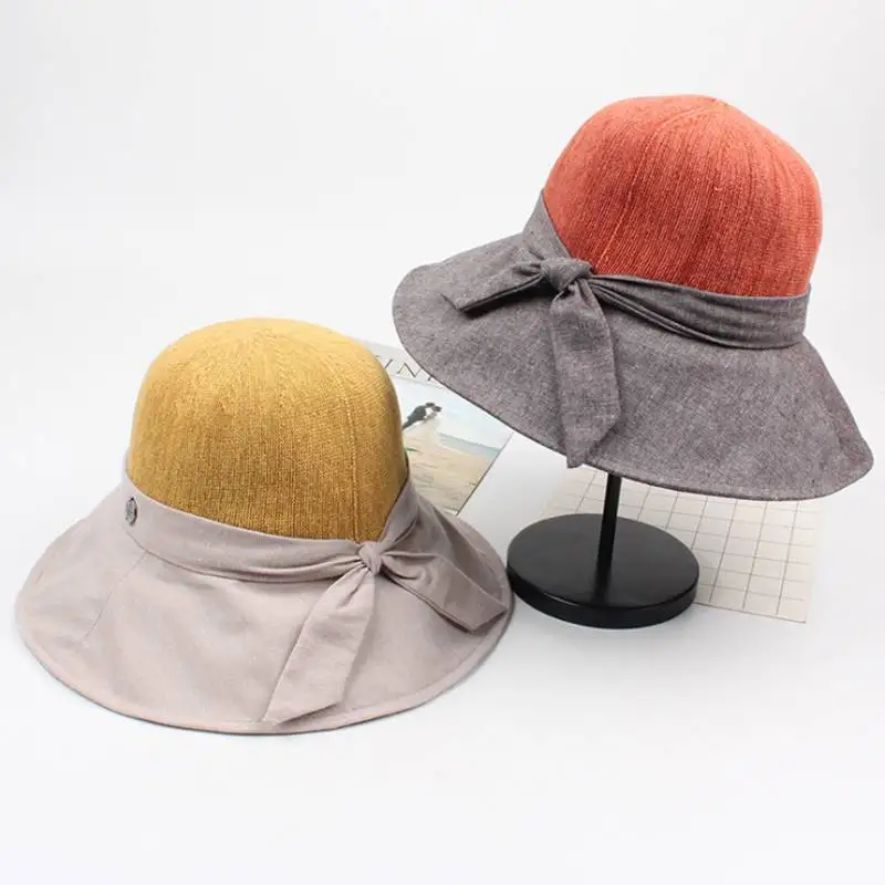 

WZCX 2019 New Fashion Bow Splice Contrast Color Fisherman'S Hat Casual Tide Foldable Summer Basin Cap Women'S Hat