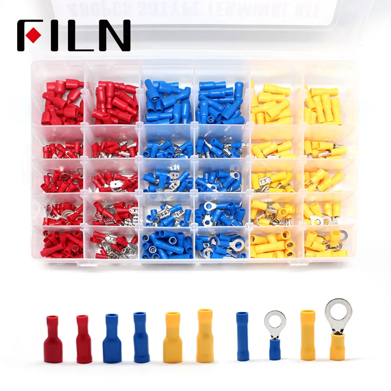 

360pcs 18types Electrical Crimp Terminals Insulated Butt Connectors Spade Ring Fork Copper Terminators Set With Storage Box Red