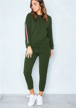 

Women Clothes Set Women 2pcs Tracksuit Hoodies Striped Sweater Sweatshirt+Long Cotton Pants Casual Outwear Plus Size