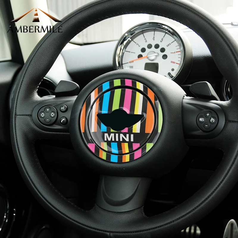 Skup AMBERMILE 3D samochodu KIEROWNICA centrum naklejki dekoracje naklejka dla Mini Cooper Countryman R55 R56 R57 R58 R60 R61 akcesoria