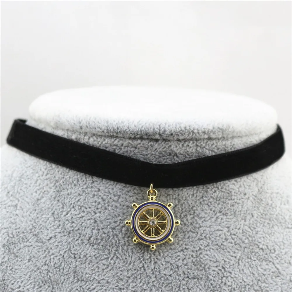 

Fashion blue Drops glaze ship style lady four color neck chain short necklace 2019 factory direct sale